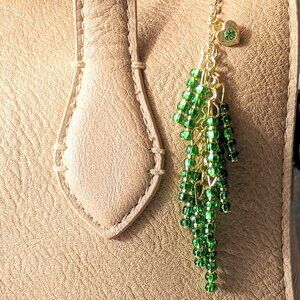 GOLD & EMERALD GREEN BEADED CHARM FOR HANDBAG PURSE TOTE OR BACKPACK